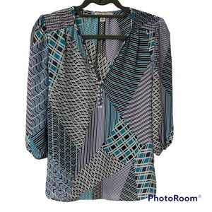 Banana Republic Woman’s SZ XS Blouse with Geometric Print in Blue and Purple